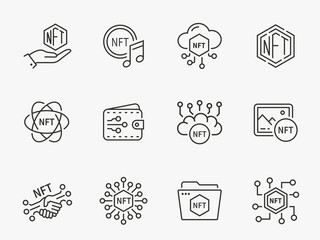 NFT icon set. Collection of token, blockchain, crypto and more. Vector illustration.