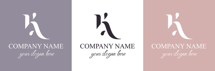 AK, K letter monogram. Elegant luxury KA logo. Calligraphic style. Vector design. Luxurious linear creative monogram.