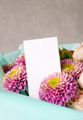 greeting card with copy space in a bouquet of flowers.