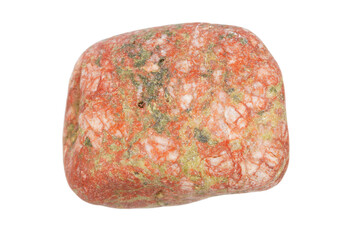 Top view of single yellow and red pebble