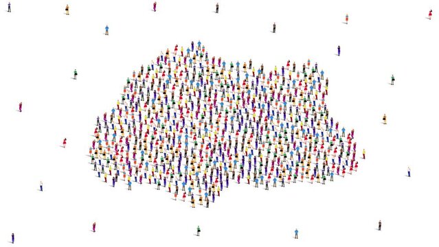 Bhutan Map A large group of people form to create a Bhutan map. 4K Video Animation.