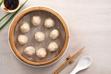 Steamed pork soup dumplings named Xiao long bao xiaolongbao in Taiwan.
