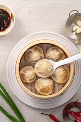 Steamed pork soup dumplings named Xiao long bao xiaolongbao in Taiwan.