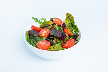 Fresh salad with Cheese Feta and tomatoes isolated on white background