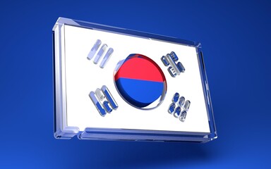 3d illustration South Korean flag glass mode 