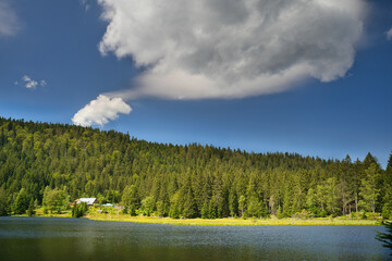 Beautiful Small Arber lake in the Bavarian Forest, Germany.