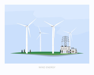 wind energy, wind turbine power plant supply electricity to the factory and city