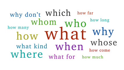 All Question Word List on White Background