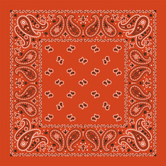 Red bandana paisley fabric kerchief vector wallpaper - 500910906