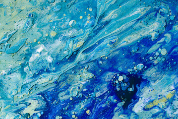 Blue Acrylic Pour Color Liquid marble abstract surfaces Design.