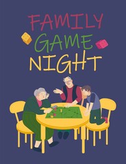 Family game night vertical poster. Vector illustration