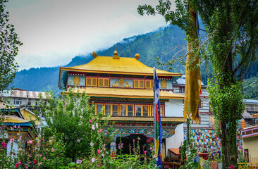 Tibetan monastery India Gadhan Thekchhokling Gompa Monastery in Manali city, Himachal Pradesh.