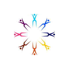 COLORFUL PEOPLE TOGETHER SIGN, SYMBOL, LOGO ISOLATED ON WHITE BACKGROUND
