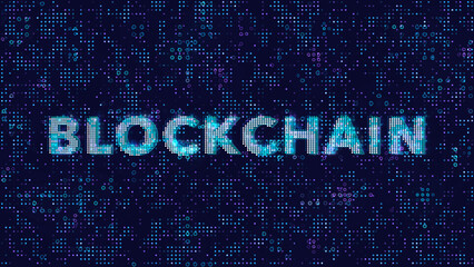 Blockchain Word Text with Digital Futuristic Dotted Background
