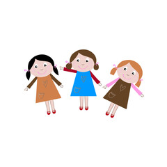 CUTE CARTOON COLORFUL SCHOOL LITTLE KIDS ISOLATED ON WHITE BACKGROUND