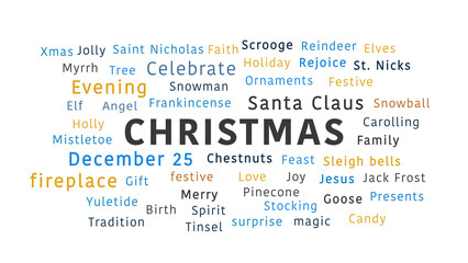 Christmas Word Cloud Concept Illustration on White Background