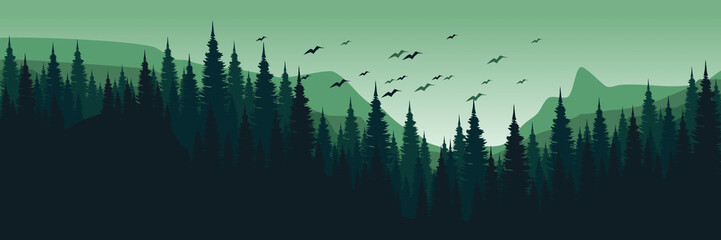 forest mountain silhouette flat design vector illustration good for background, game art, banner, backdrop, tourism design, apps background and wallpaper