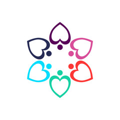 COLORFUL PEOPLE TOGETHER SIGN, SYMBOL, ART, LOGO ISOLATED ON WHITE