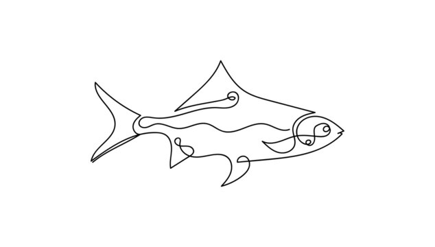 Abstract fish in continuous line art drawing