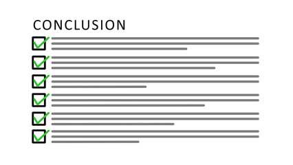 Conclusion with Box and Check Sign on White Background