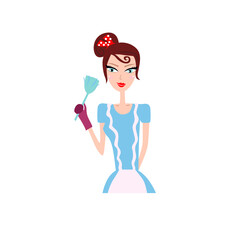 Cute Cleaning Maids Art Illustration isolated on white. COLORFUL CARTOON MAIDS
