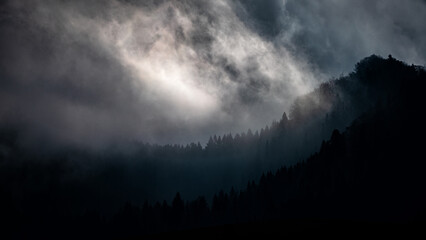 Cloudy weather in the mountains. Pieniny, Slovakia.