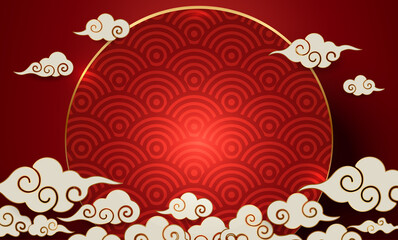 Podium and background for Chinese new year,Chinese Festivals, Mid Autumn Festival , flower and asian elements on background.	