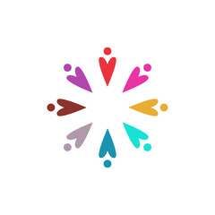 COLORFUL PEOPLE TOGETHER SIGN, SYMBOL, ART, LOGO ISOLATED ON WHITE