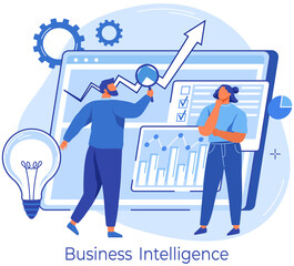 Reading report, survey concept. Man with magnifying glass looking for information in text document. Employee analyzes term of contract. Analysis data launch of new business project. Check startup data