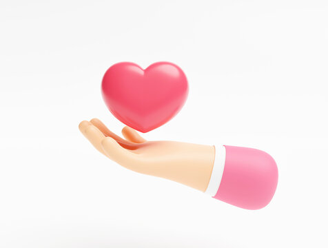 Hands holding red heart love family health care valentine romance concept on white background 3d illustration