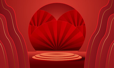 Podium and background for Chinese new year,Chinese Festivals, Mid Autumn Festival , flower and asian elements on background.	