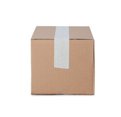 One closed cardboard box isolated on white