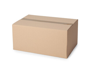One closed cardboard box isolated on white