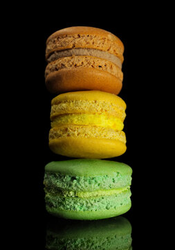 High resolution photo: Macaroons on black
