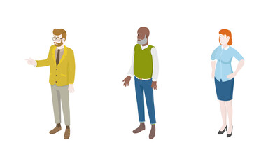 Fototapeta premium Set of different isometric people on white. Vector illustration flat design isolated. Male and female characters. Office and casual clothes.