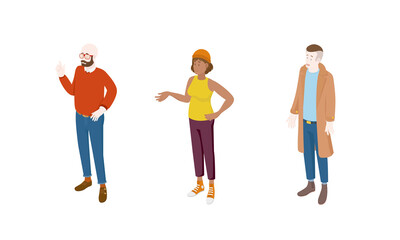 Fototapeta premium Set of different isometric people on white. Vector illustration flat design isolated. Male and female characters. Office and casual clothes.