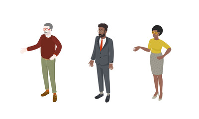 Obraz premium Set of different isometric people on white. Vector illustration flat design isolated. Male and female characters. Office and casual clothes.