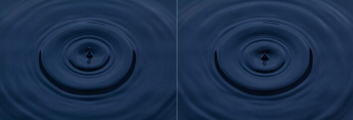 Fototapeta na wymiar Splash and circle of water on a blue background. Reflection on the surface of the water.