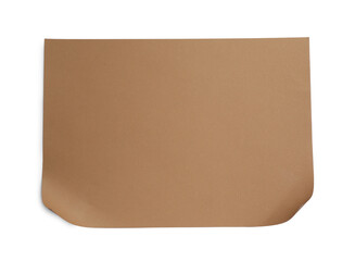 Sheet of brown paper on white background, top view