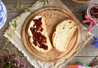 Mazanec, traditional Czech sweet Easter pastry, top view