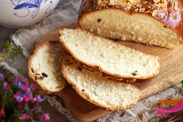 Mazanec, Czech sweet Easter pastry, on a wooden table
