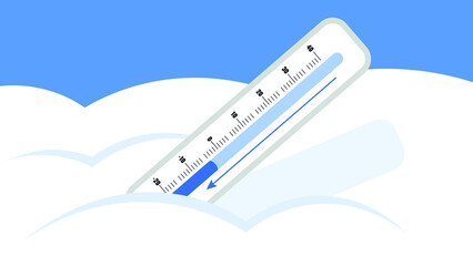 Thermometer with negative temperature on the snow in winter