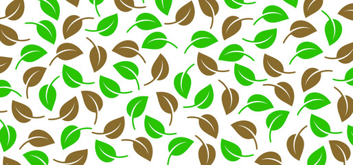 Decorative plant, green, brown leaves and branches. vector tree seamless pattern. Floral texture. Continuous leaf background. Garden, pring flowers. Falling leaves