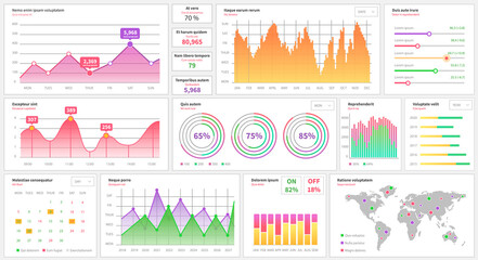 Infographic chart vector template. Annual statistics curve graph design. Market data diagrams. Graphic information visualization and analysis. Statistical indicators and frequency of data changes