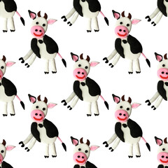 Obraz premium Seamless pattern spotted cow made of airy plasticine in cartoon style on a white background