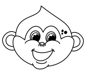 Infant face of a young smiling monkey with black eyes