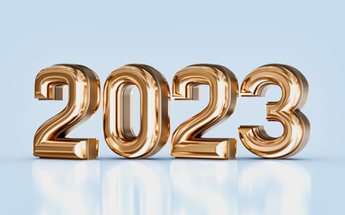 realistic glossy happy new year 2023 with golden 3d render concept for banner poster background