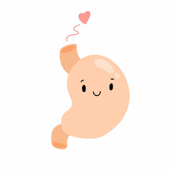 Stomach character. Cartoon internal organs. Cute gastrointestinal tract. Healthy happy stomach. Vector illustration isolated on white background.