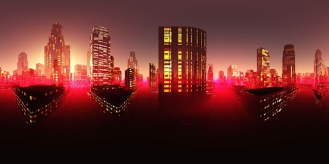 Night city. HDRI . equidistant projection. Spherical panorama. panorama 360. environment map, 3D rendering