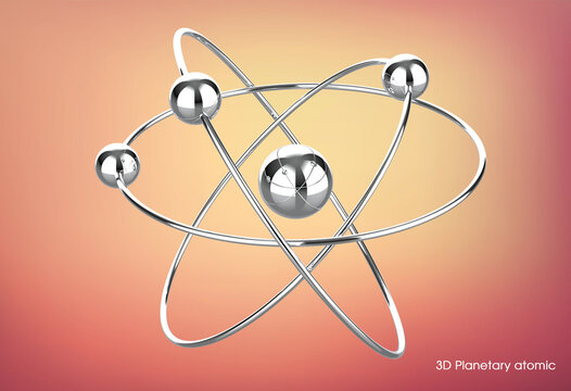 Planetary model of atom with nucleus and electrons spinning on orbits. The Planetary Atomic Model